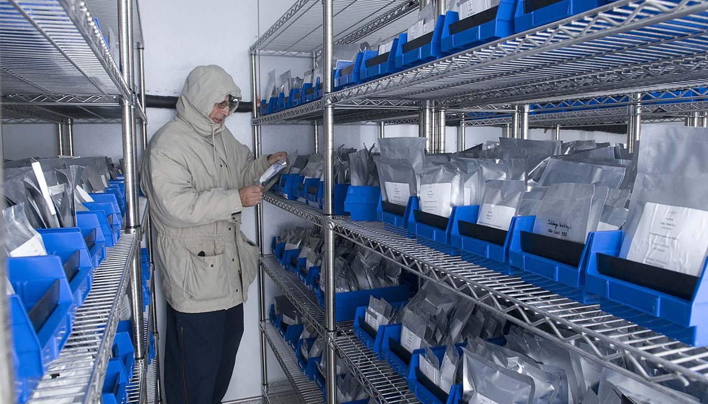 inside a refrigerated room at the Chicago Botnic Garden Seed Bank