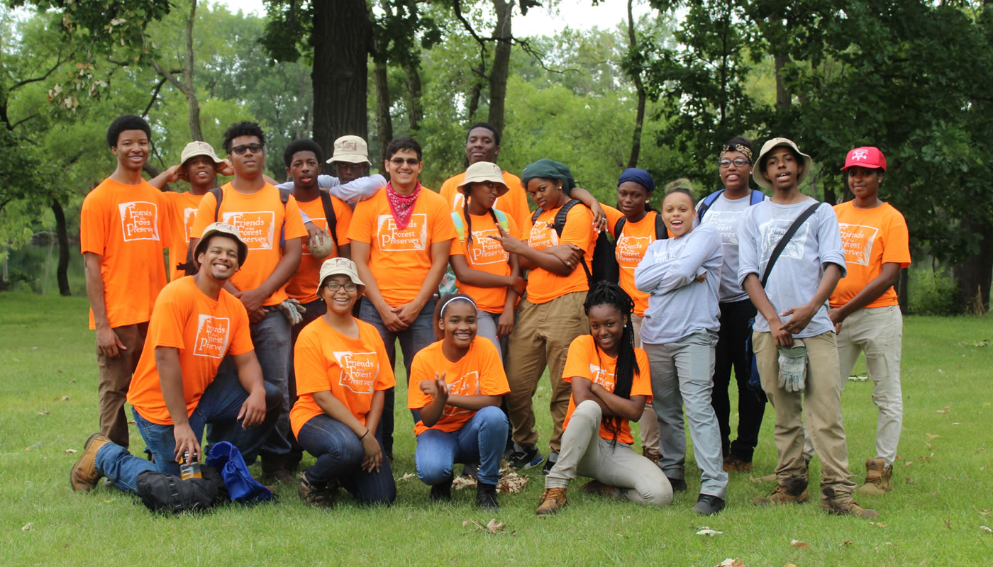 A group of high school age participants in the 2017 Forest Preserves Experience program.