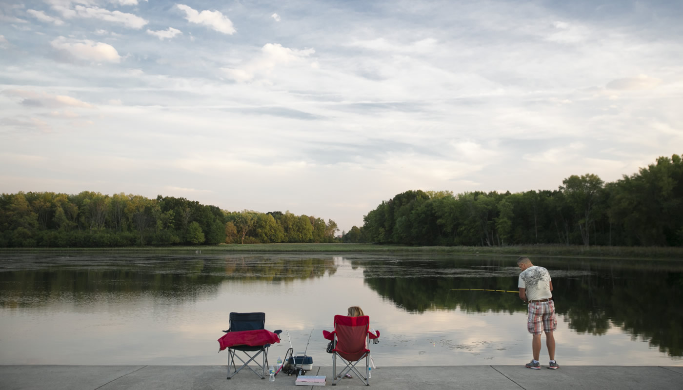 Two people fishing at Busse Reservoir