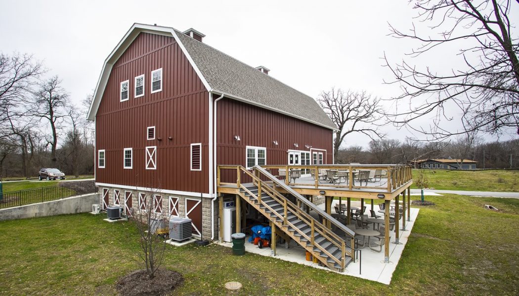 Big red barn at camp sullivan in cook county forest preserve