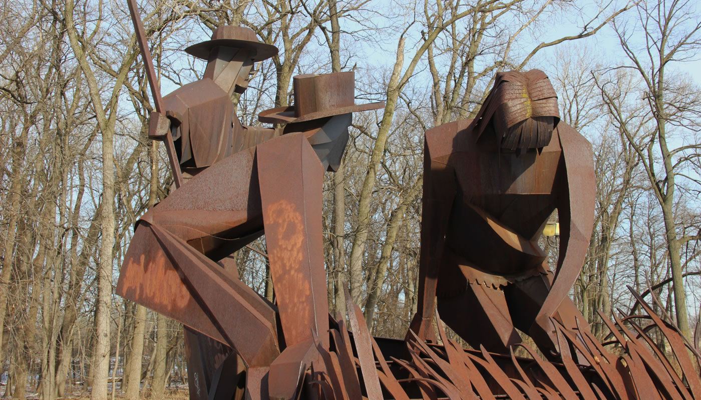 a metal statue at Chicago Portage National Historic Site