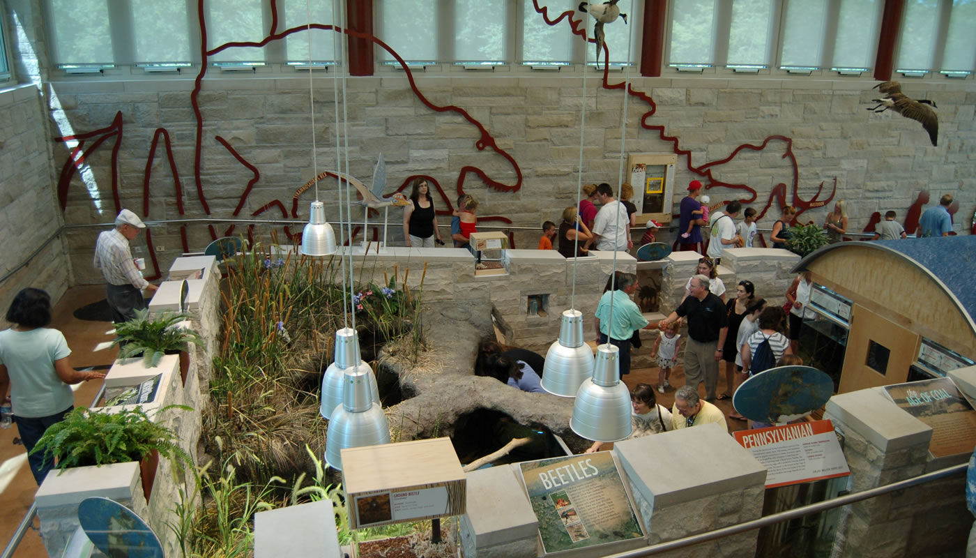 inside the exhibit area of Little Red Schoolhouse Nature Center's visitors center