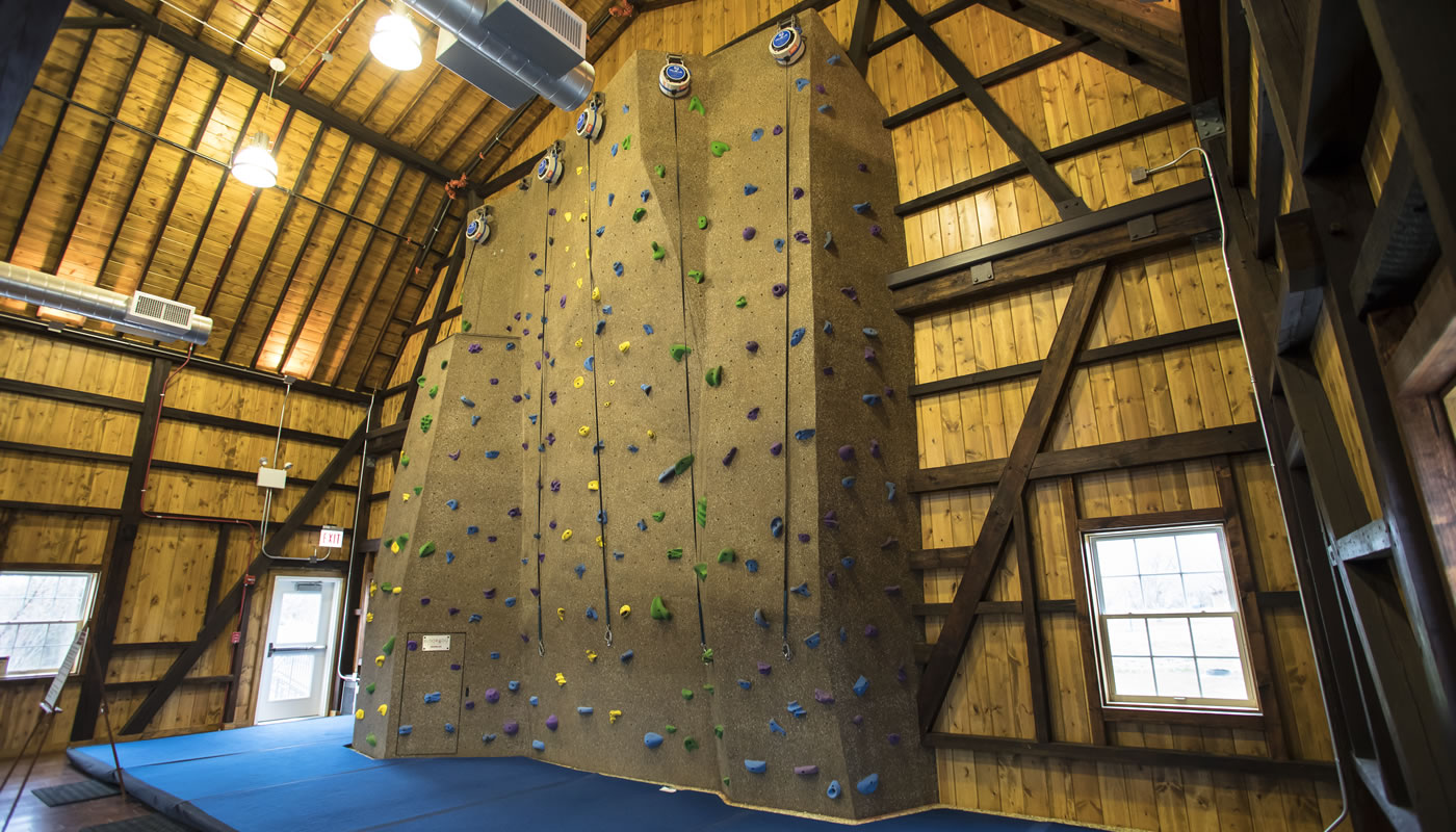 the indoor climbing wall at Camp Sullivan