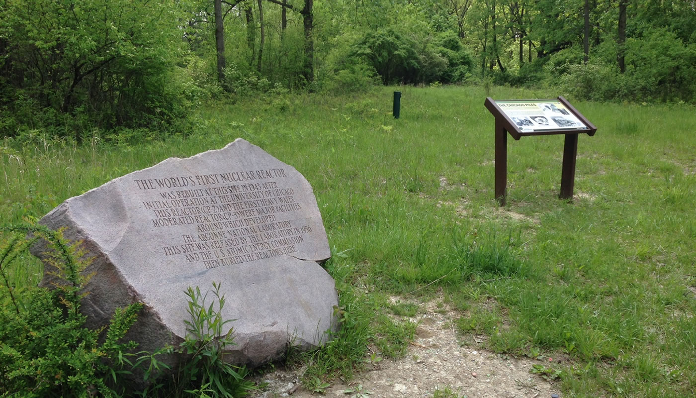 signs explaining Site A, burial place of the world's first nuclear reactor