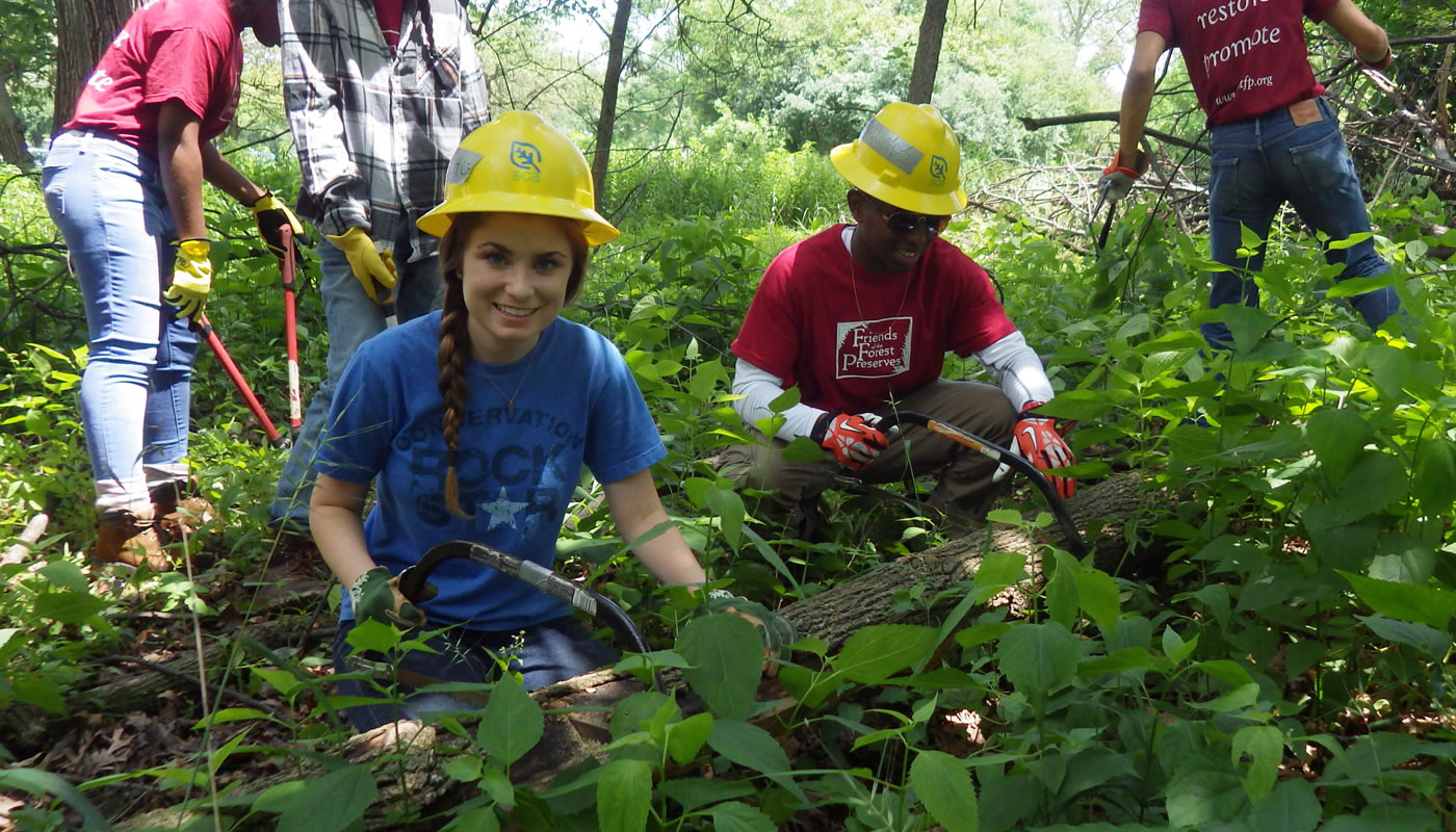 a group of people from the Student Conservation Association doing restoration work