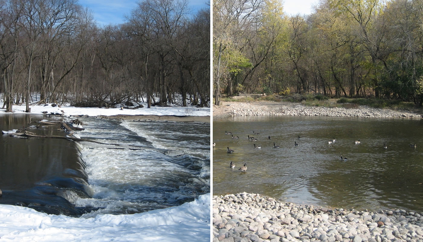 LEFT: Dam #2 before removal; RIGHT: Dam #2 after removal