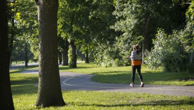 a person walking at Dan Ryan Woods