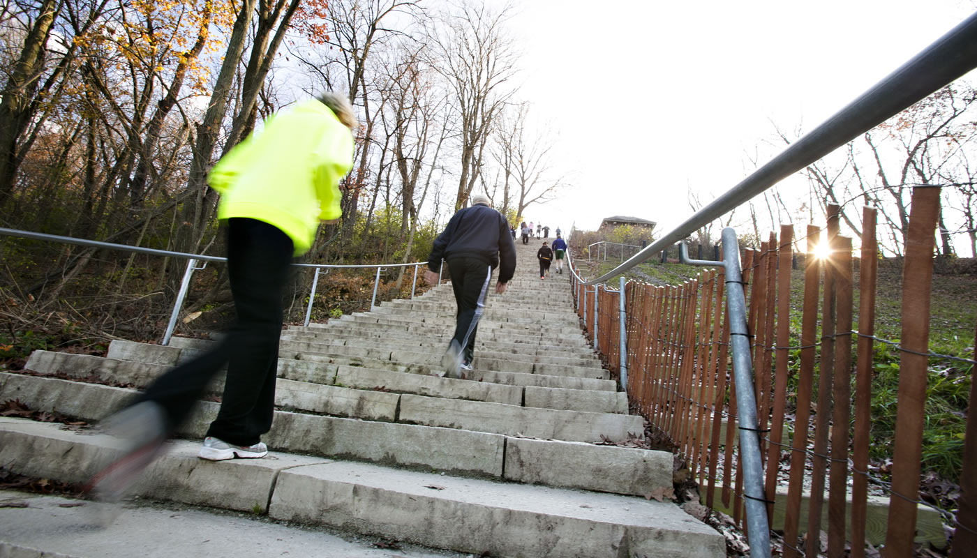 people climbing the Swallow Cliff Stairs.