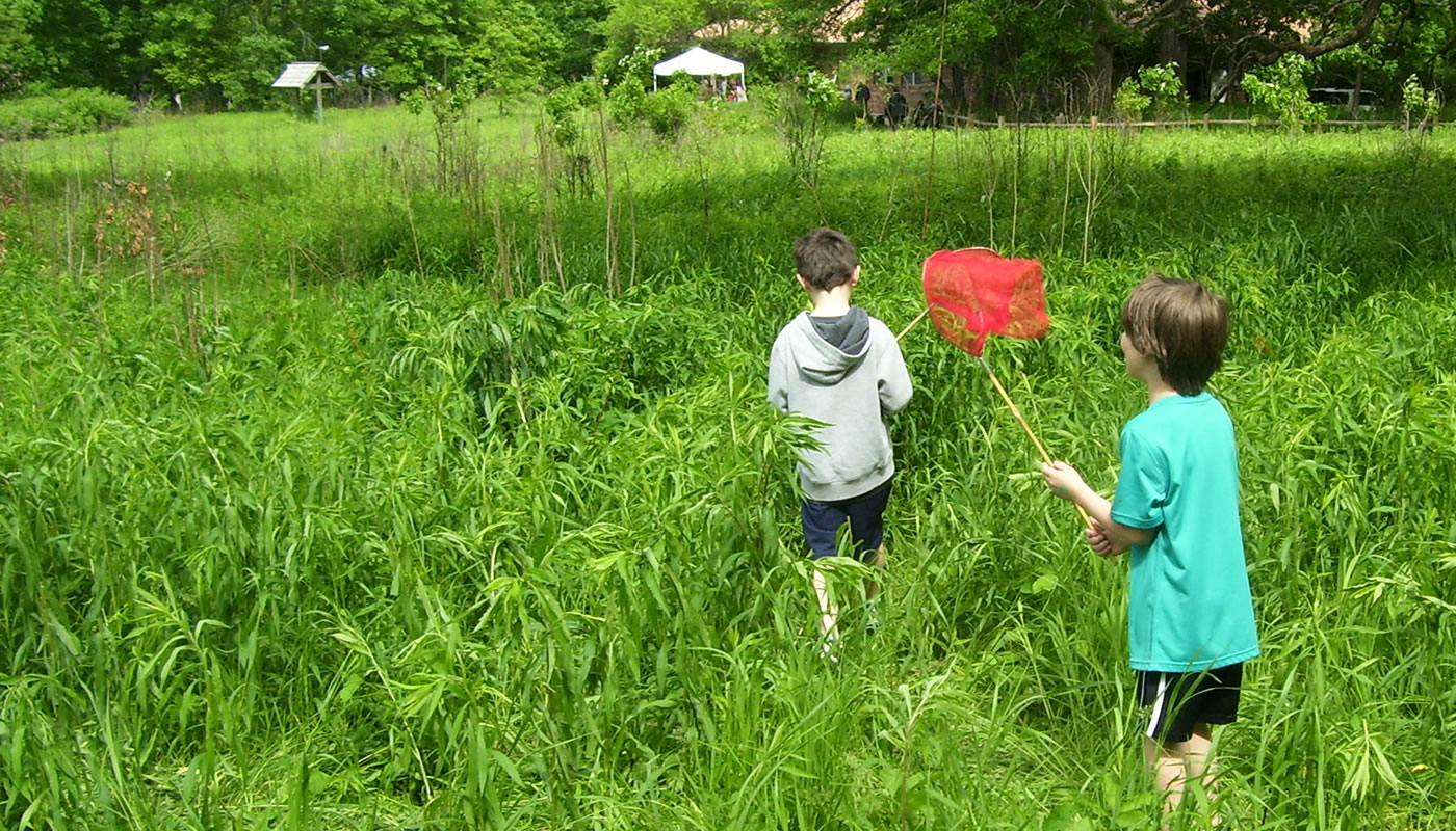 two children with butterfly nets at Crabtree Nature Center