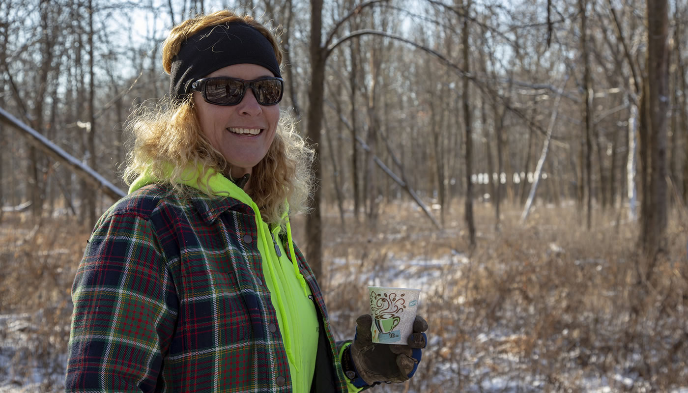 Lynora Jensen outside at a volunteer workday