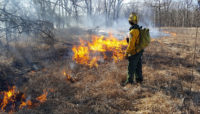 a person keeping watch over a prescribed burn
