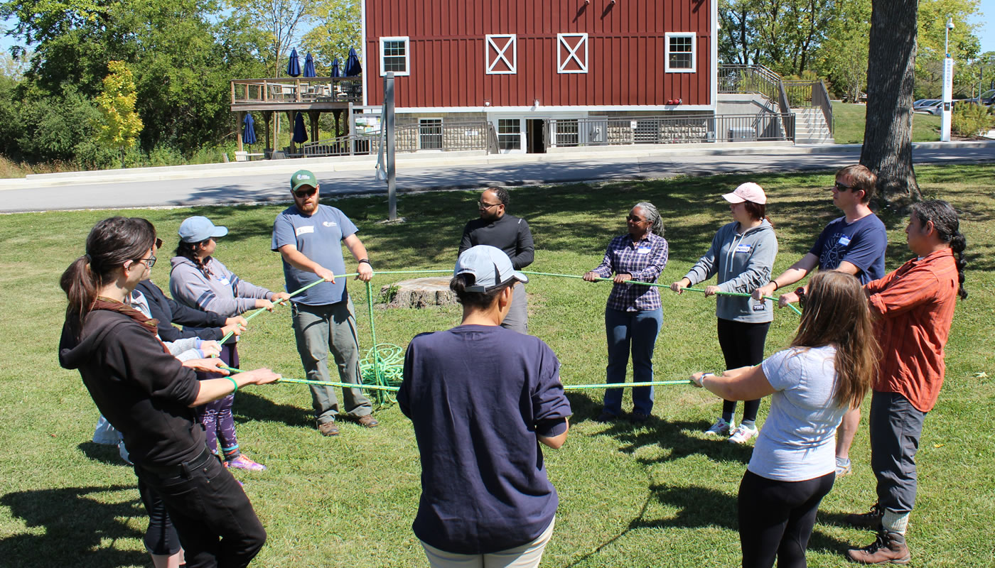 people at a CLIC training doing a team building exercise