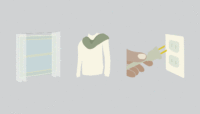 illustrations of a window, sweater and electrical outlet