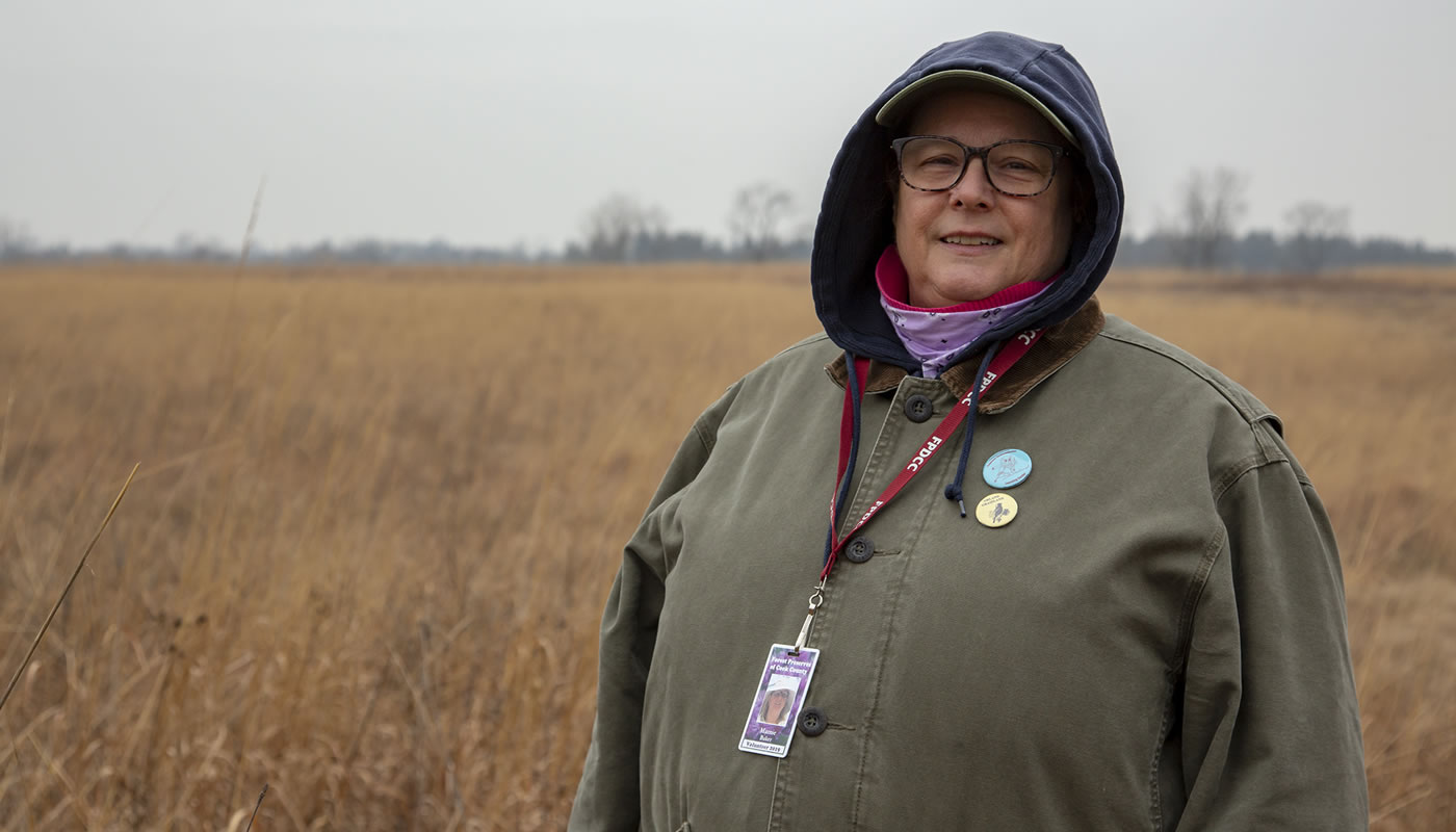 Volunteer Marnie Baker at Orland Grassland.