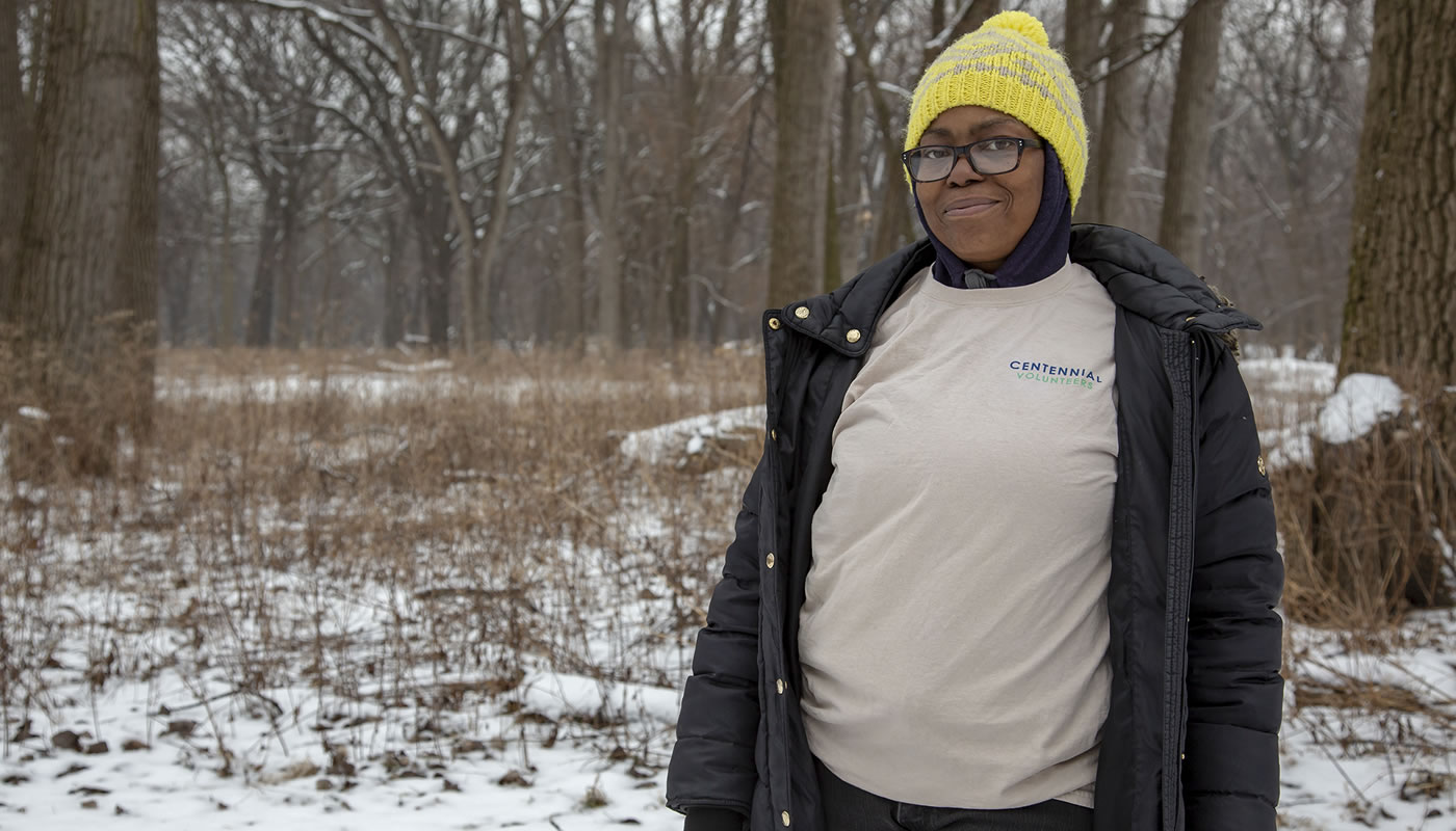 Fatimah Al-Nurridin in a forest preserve