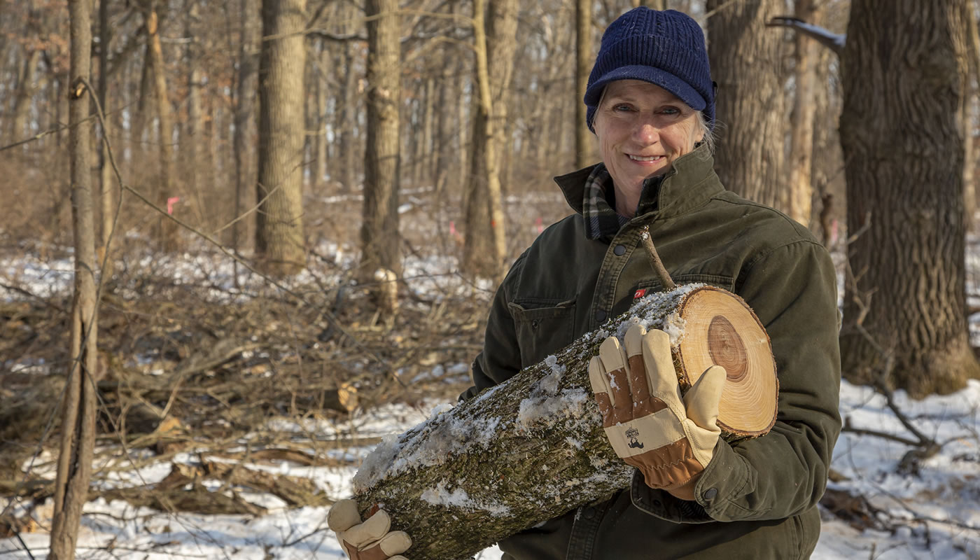 Carolyn Faber volunteering at the Forest Preserves of Cook County