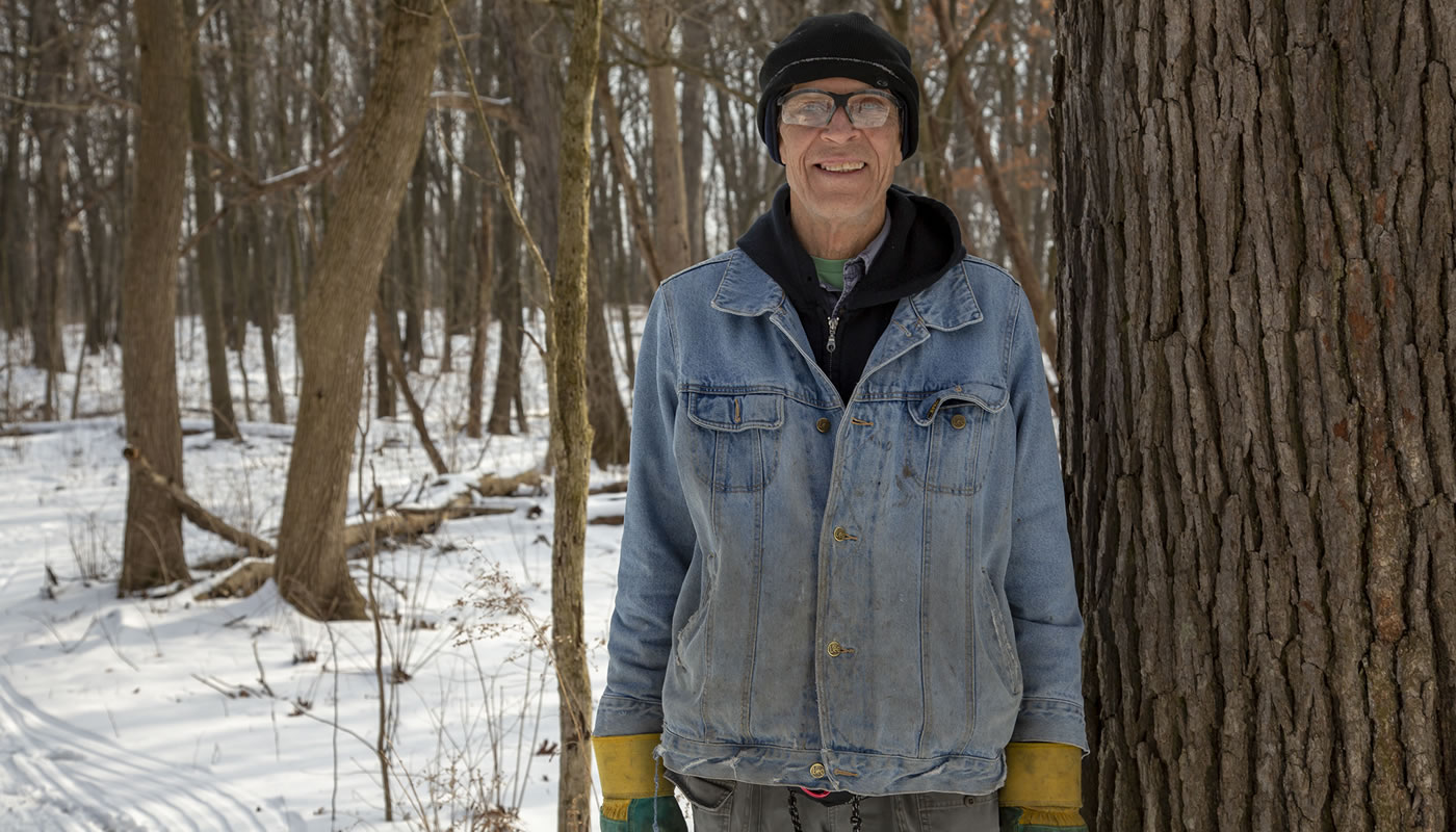 Jan Pietrzak volunteering in the Forest Preserves of Cook County