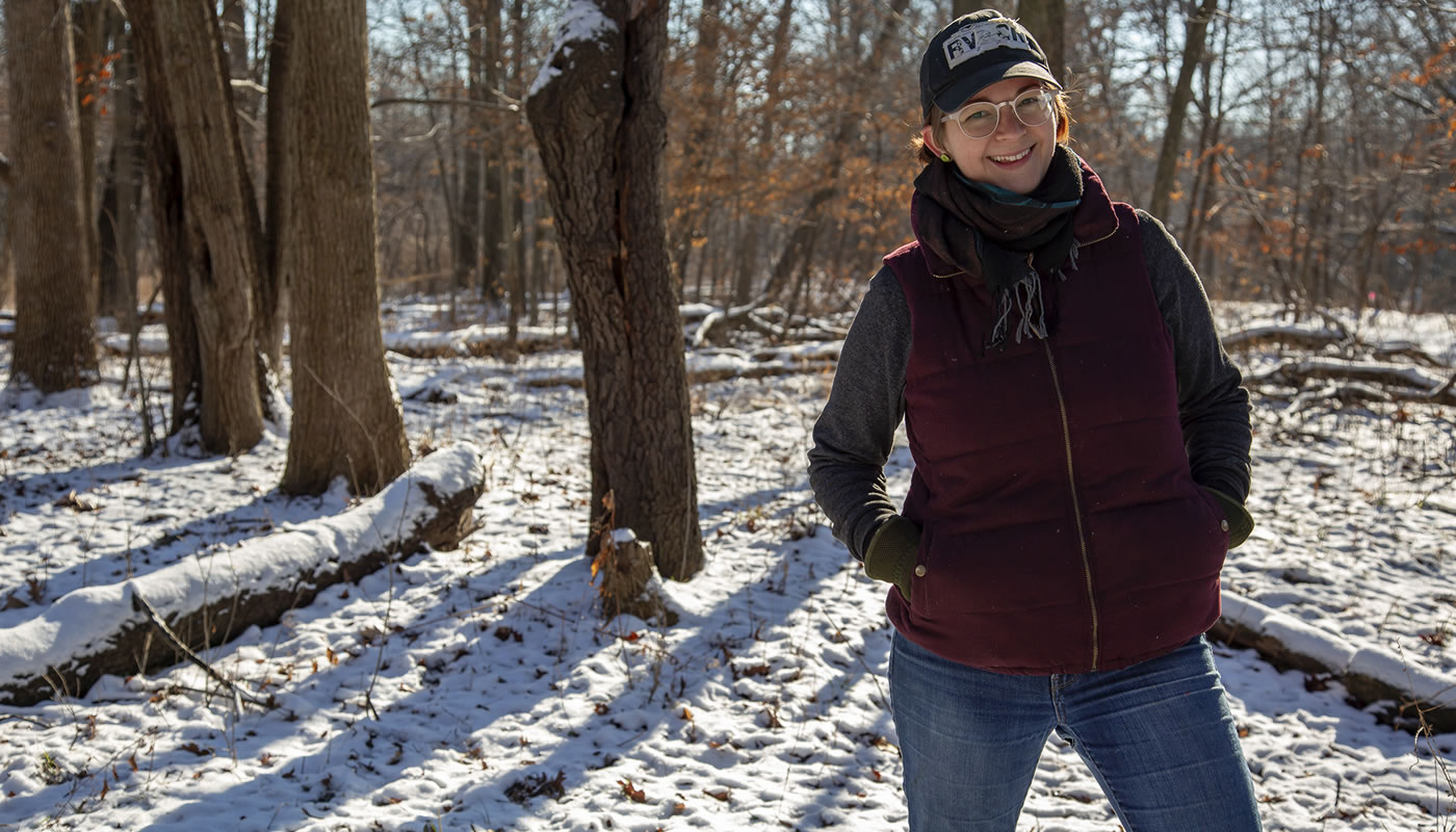 Sarah Symmonds volunteering at the Forest Preserves of Cook County