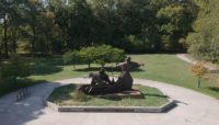 aerial view of the statue at Chicago Portage National Historic Site