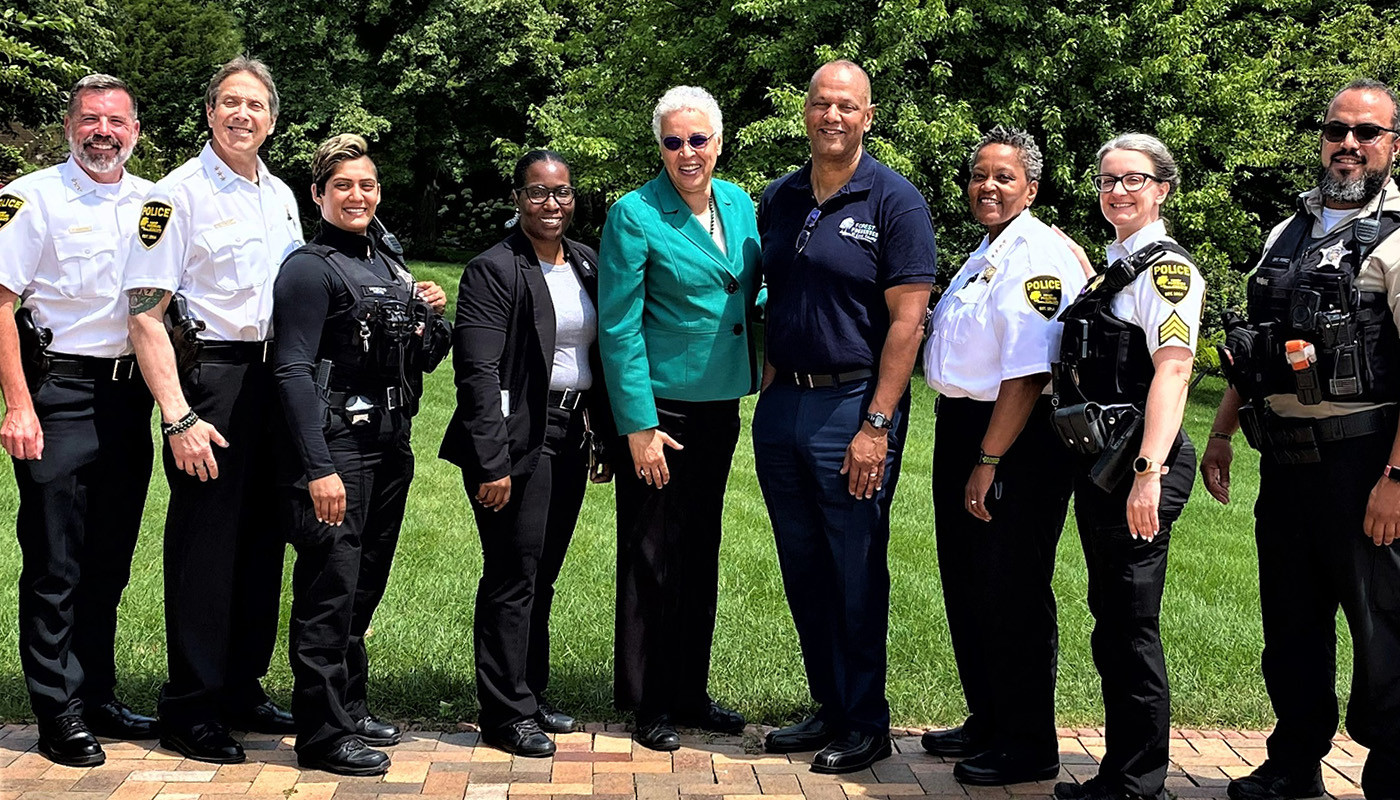 Forest Preserves' Law Enforcement Department staff with Toni Preckwinkle and Arnold Randall
