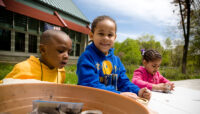 group of kids sitting at picnic table