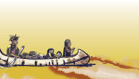 an illustration of Native people in a canoe.