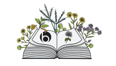 A graphic showcasing a book illustration with flowers.