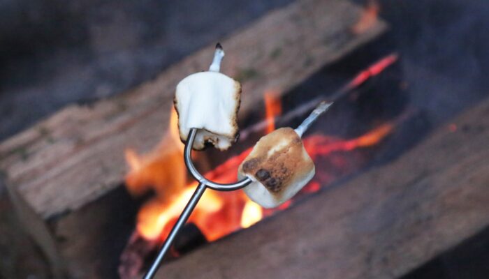 S'mores over an open campfire.